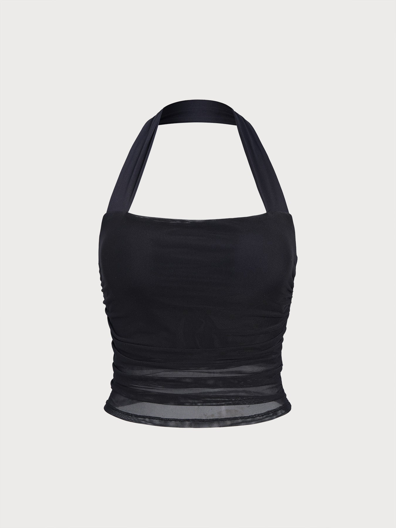 Şık Siyah Halter Yaka Şifon Crop Top - Yaz Modası