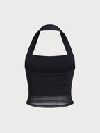 Şık Siyah Halter Yaka Şifon Crop Top - Yaz Modası