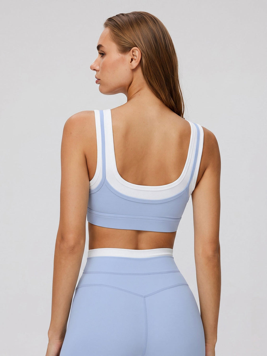Açık Mavi U Yaka Kontrast Kenarlı Tank Top - Hafif Destekli