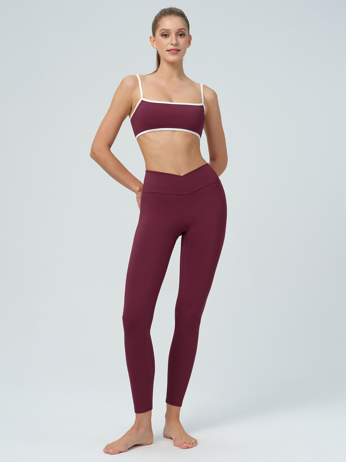 Bordo Yüksek Bel Çapraz Legging 28"" - Şık ve Rahat