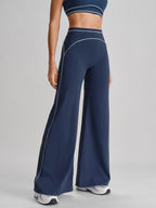 Yüksek Bel Lacivert Spor Pantolon - Kontrast Dikiş Detayı
