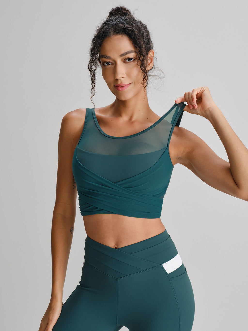 Mavi Çam Ağı Ön Kısım Tank Top - Hafif Destekli Üst