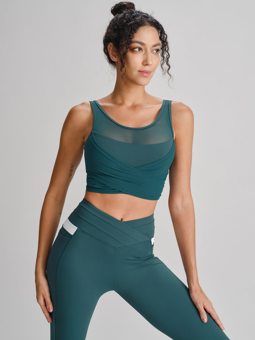 Mavi Çam Ağı Ön Kısım Tank Top - Hafif Destekli Üst