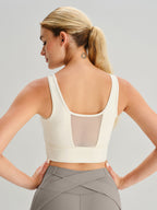 Bej Çapraz Ön Fileli Tank Top - Hafif Destekli