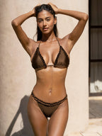 Şık Koyu Kahverengi Volanlı Bikini Altı - Yaz Modası