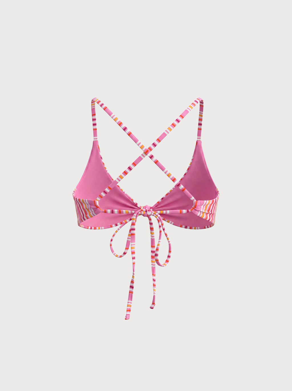 Çizgili Pembe Düğüm Detaylı Çapraz Bikini Üstü