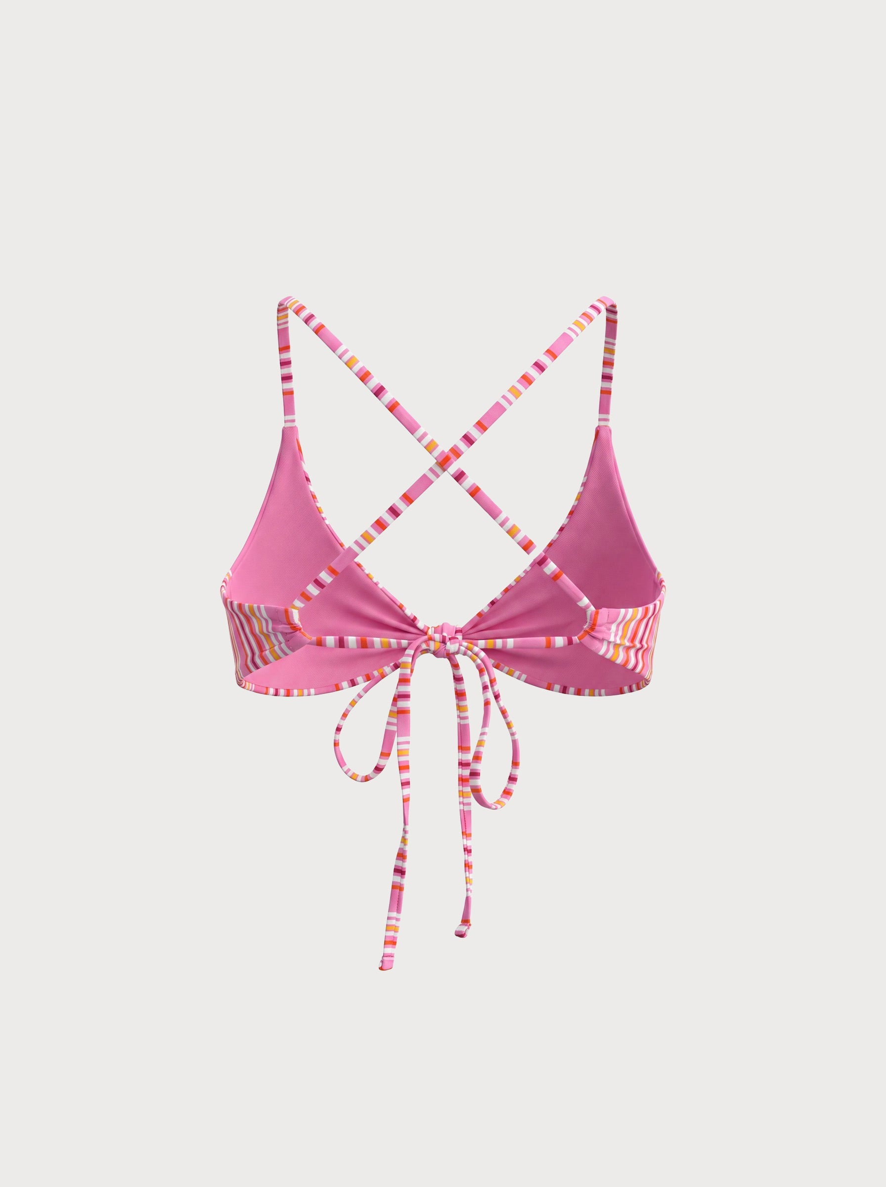 Çizgili Pembe Düğüm Detaylı Çapraz Bikini Üstü