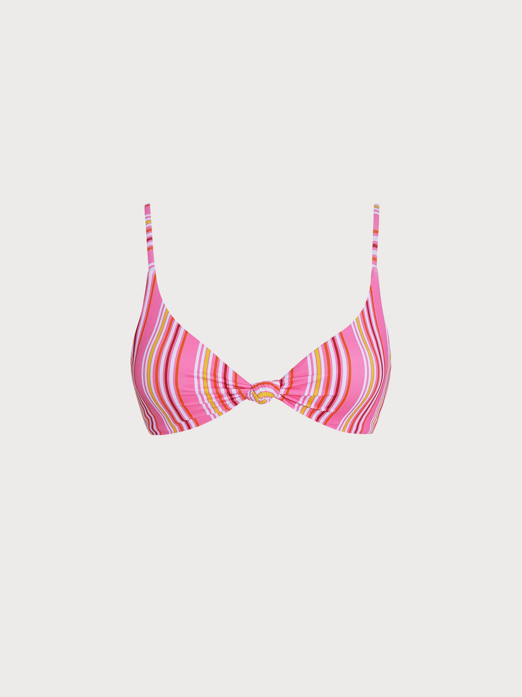 Çizgili Pembe Düğüm Detaylı Çapraz Bikini Üstü