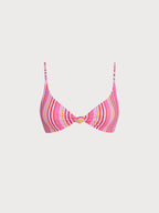 Çizgili Pembe Düğüm Detaylı Çapraz Bikini Üstü