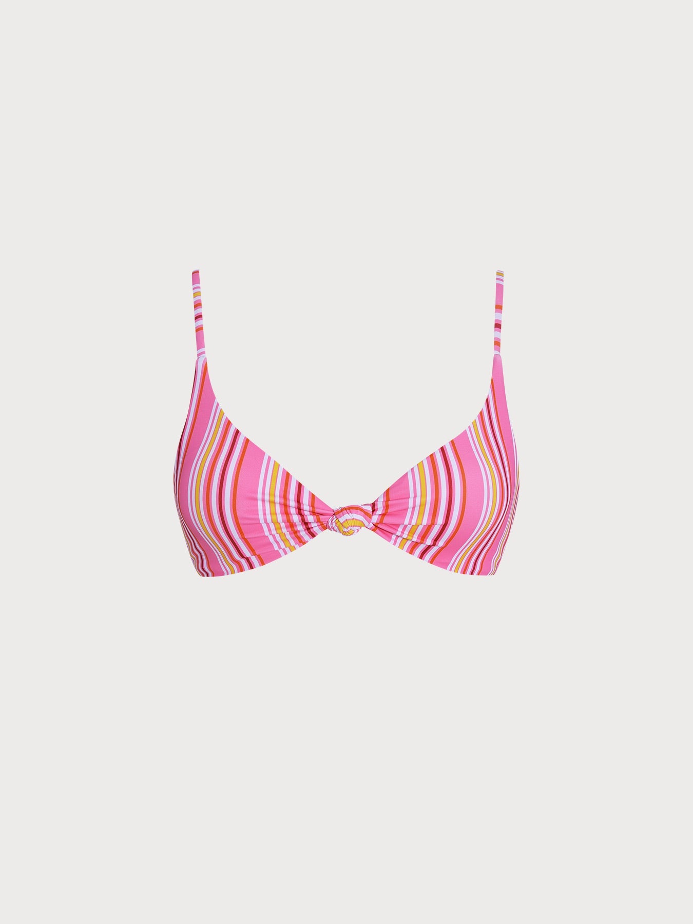 Çizgili Pembe Düğüm Detaylı Çapraz Bikini Üstü