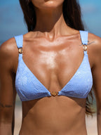 Altın Detaylı Gökyüzü Mavisi Şık Bikini Üstü
