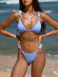 Altın Detaylı Gökyüzü Mavisi Şık Bikini Üstü