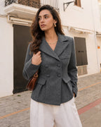 Gri Çift Düğmeli Blazer