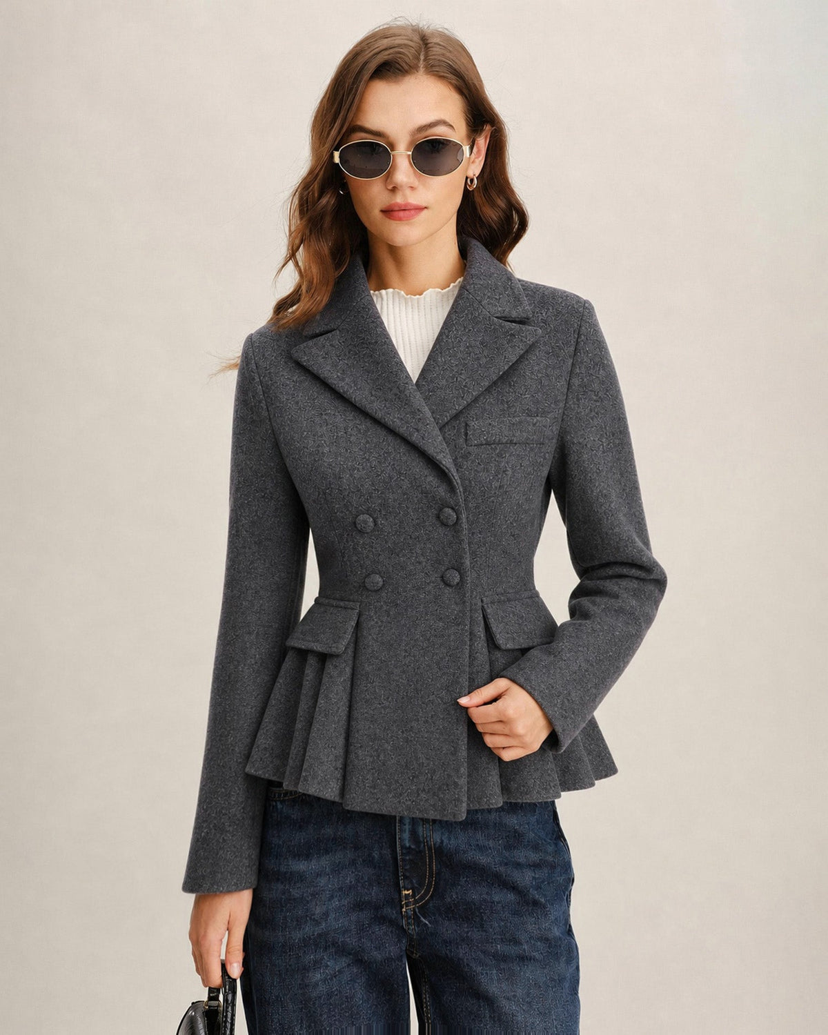 Gri Çift Düğmeli Blazer