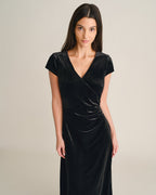 Siyah V Yaka Velur Maxi Elbise