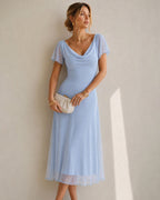 Mavi Cowl Neck Ruched Mesh Midi Elbise
