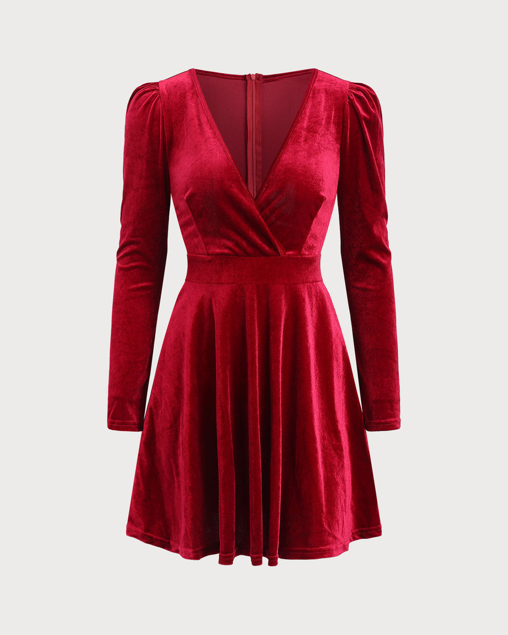 Şarap Kırmızı Velur A-Line Mini Elbise