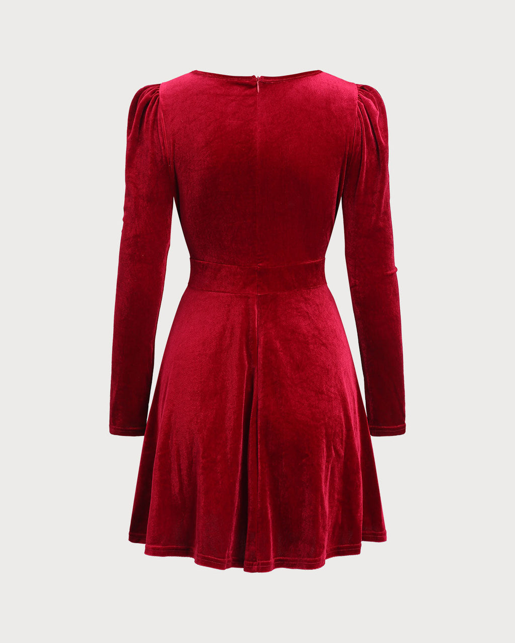 Şarap Kırmızı Velur A-Line Mini Elbise