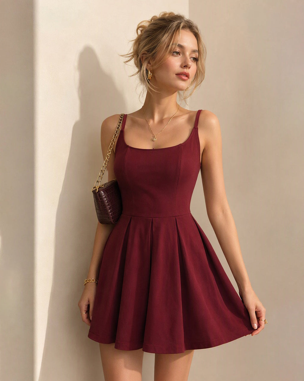 Kırmızı Renkli Fırfırlı Fermuarlı Mini Elbise