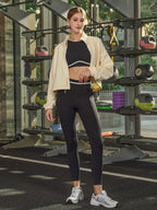 Premium Krem Polar Spor Ceket - Kısa Fermuarlı Tasarım