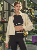 Premium Krem Polar Spor Ceket - Kısa Fermuarlı Tasarım