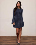 Mavi Bot Neck Puantiye Mini Elbise