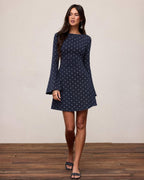 Mavi Bot Neck Puantiye Mini Elbise