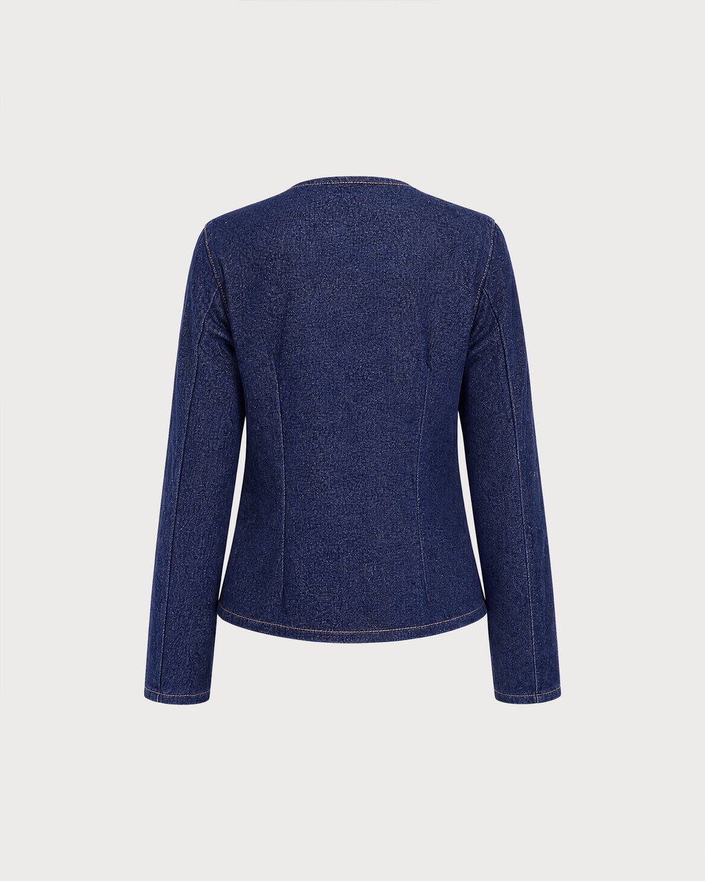 Mavi Yuvarlak Yaka Düğmeli Denim Bluz