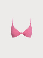 Jakarlı Pembe Çiçek Bikini Üstü - Şık ve Rahat Tasarım