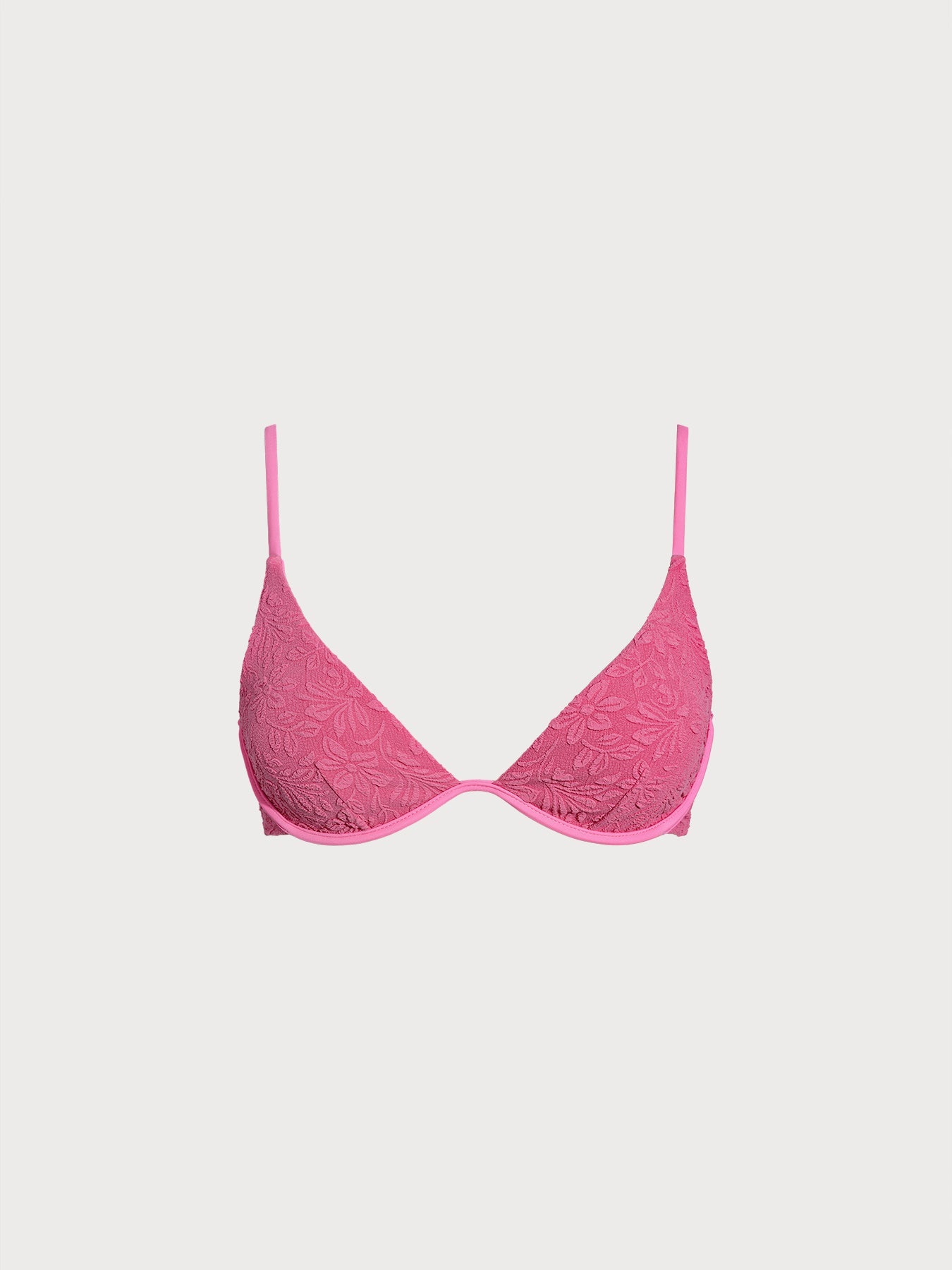 Premium Pembe Jakarlı Desteksiz Üçgen Bikini Üstü