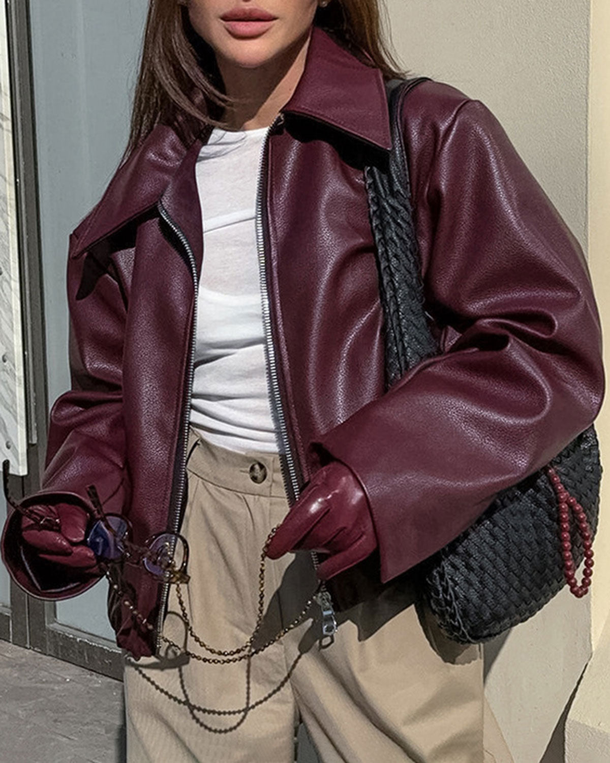 Bordo PU Deri Ceket
