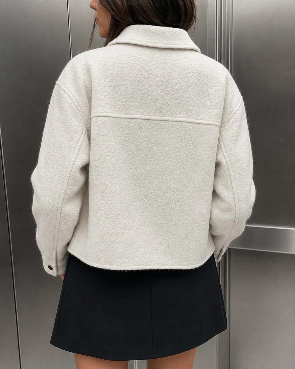 Off White Düz Fermuarlı Cepli Ceket