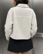 Off White Düz Fermuarlı Cepli Ceket