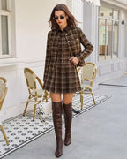 Kahverengi Ekoseli Tek Düğmeli Ceket