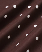 Kahverengi Dantel Polka Nokta Yırtmaçlı Saten Midi Elbise