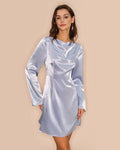 Mavi Çan Kol Saten Mini Elbise